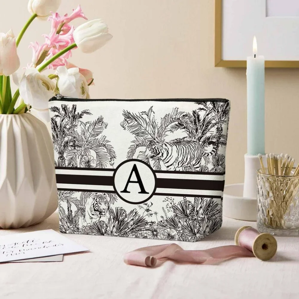 NIB Letter Monogram Initial Canvas Cosmetic Bag\Makeup Storage Pouch - A